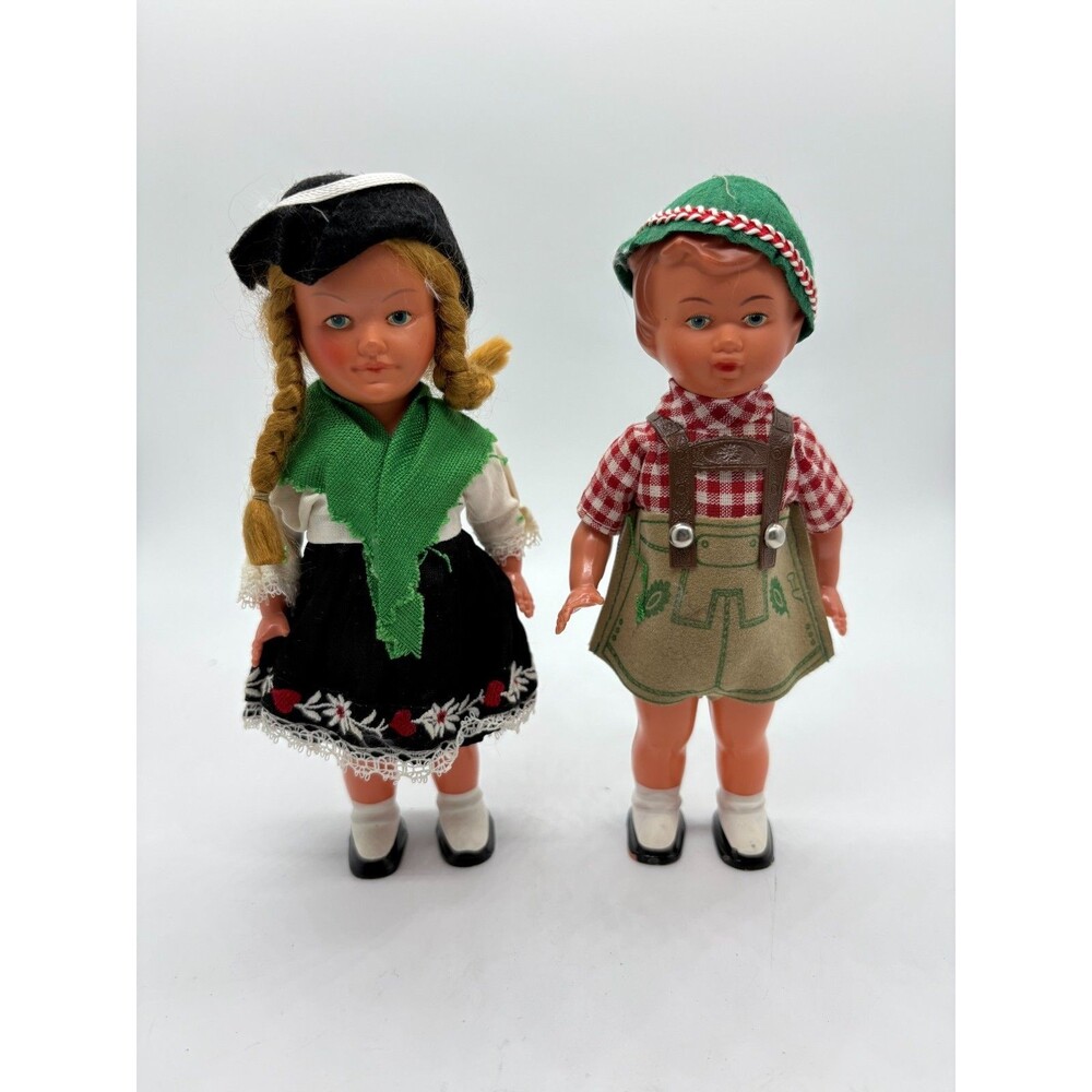 Vintage German Folk Dolls Pair Boy & Girl Bavarian Traditional Costume 6"